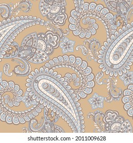 Paisley vector seamless pattern. Fantastic flower, leaves. Textile bohemian print. Batik painting. Vintage