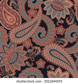 Paisley vector seamless pattern. Fantastic flower, leaves. Batik style painting. Vintage background
