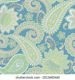 Paisley vector seamless pattern. Fantastic flower, leaves. Batik style painting. Vintage background
