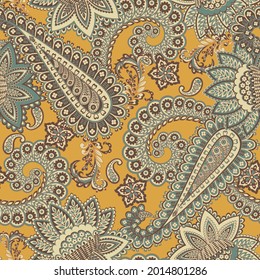 Paisley vector seamless pattern. Fantastic flower, leaves. Textile bohemian print. Batik painting. Vintage