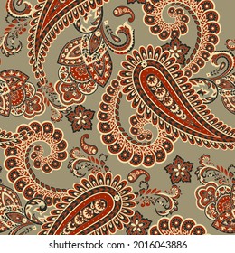Patrón transparente vectorial paisley. Flor fantástica, hojas. Impresión bohemia textil. Pintura de batik. Vintage