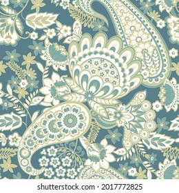 Paisley vector seamless pattern. Fantastic flower, leaves. Textile bohemian print. Batik painting. Vintage