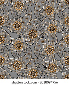 Patrón transparente vectorial paisley. Flor fantástica, hojas. Impresión bohemia textil. Pintura de batik. Vintage