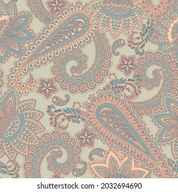 Paisley vector seamless pattern. Fantastic flower, leaves. Textile bohemian print. Batik painting. Vintage