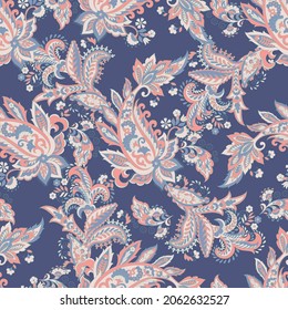 Paisley Vektor nahtloses Muster. Fantastische Blume, Blätter. Textiler Böhmischer Druck. Batik-Malerei. Vintage