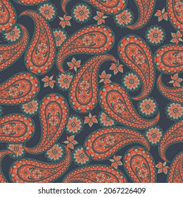 Paisley vector seamless pattern. Fantastic flower, leaves. Textile bohemian print. Batik painting. Vintage