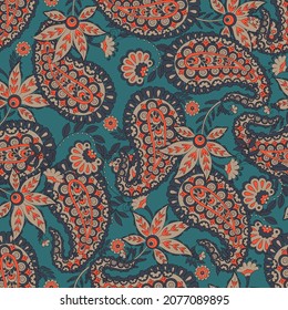 Paisley Vektor nahtloses Muster. Fantastische Blume, Blätter. Batik-Malerei. Vintage-Hintergrund