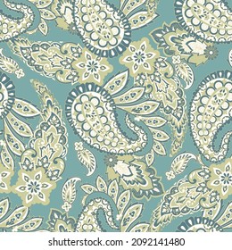 Patrón transparente vectorial paisley. Flor fantástica, hojas. Pintura estilo batik. Fondo de cosecha
