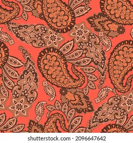 Patrón transparente vectorial paisley. Flor fantástica, hojas. Pintura estilo batik. Fondo de cosecha