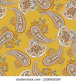 Paisley Vektor nahtloses Muster. Fantastische Blume, Blätter. Textiler Böhmischer Druck. Batik-Malerei. Vintage