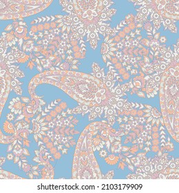Patrón transparente vectorial paisley. Flor fantástica, hojas. Pintura estilo batik. Fondo de cosecha