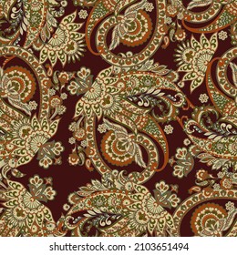 Patrón transparente vectorial paisley. Flor fantástica, hojas. Pintura estilo batik. Fondo de cosecha
