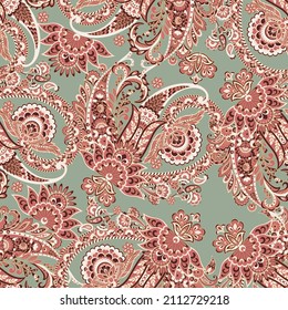 Paisley vector seamless pattern. Fantastic flower, leaves. Batik style painting. Vintage background
