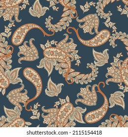 Paisley vector seamless pattern. Fantastic flower, leaves. Textile bohemian print. Batik painting. Vintage