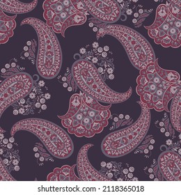Paisley vector seamless pattern. Fantastic flower, leaves. Textile bohemian print. Batik painting. Vintage