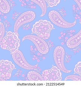 Paisley vector seamless pattern. Fantastic flower, leaves. Textile bohemian print. Batik painting. Vintage