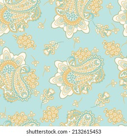 Patrón transparente vectorial paisley. Flor fantástica, hojas. Impresión bohemia textil. Pintura de batik. Vintage