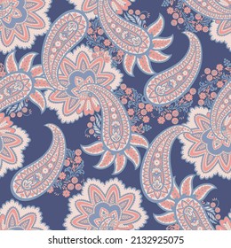 Paisley vector seamless pattern. Fantastic flower, leaves. Batik style painting. Vintage background
