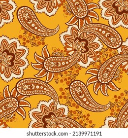 Patrón transparente vectorial paisley. Flor fantástica, hojas. Pintura estilo batik. Fondo de cosecha