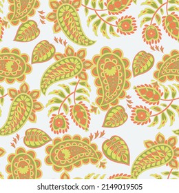 Patrón transparente vectorial paisley. Flor fantástica, hojas. Impresión bohemia textil. Pintura de batik. Vintage