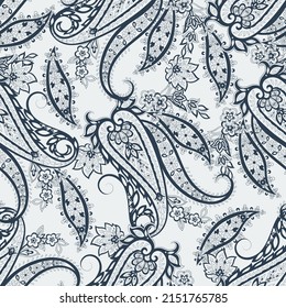 Paisley vector seamless pattern. Fantastic flower, leaves. Textile bohemian print. Batik painting. Vintage