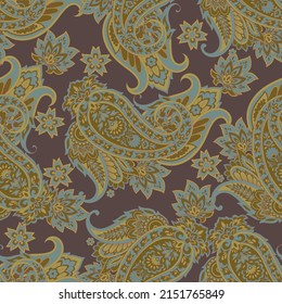 Paisley vector seamless pattern. Fantastic flower, leaves. Batik style painting. Vintage background
