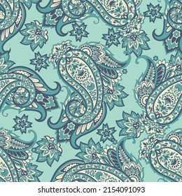 Paisley vector seamless pattern. Fantastic flower, leaves. Batik style painting. Vintage background