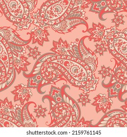 Paisley vector seamless pattern. Fantastic flower, leaves. Batik style painting. Vintage background