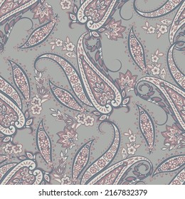 Paisley vector seamless pattern. Fantastic flower, leaves. Textile bohemian print. Batik painting. Vintage