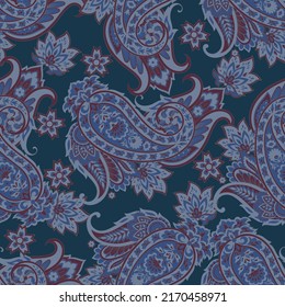 Paisley vector seamless pattern. Fantastic flower, leaves. Batik style painting. Vintage background