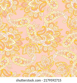 Paisley Vektor nahtloses Muster. Fantastische Blume, Blätter. Batik-Malerei. Vintage-Hintergrund