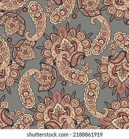 Paisley Vektor nahtloses Muster. Fantastische Blume, Blätter. Batik-Malerei. Vintage-Hintergrund