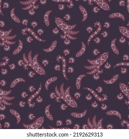Paisley vector seamless pattern. Fantastic flower, leaves. Textile bohemian print. Batik painting.