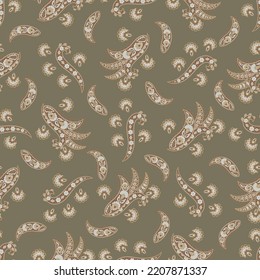 Paisley vector seamless pattern. Fantastic flower, leaves. Batik style painting. Vintage background