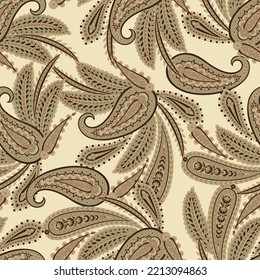 Paisley vector seamless pattern. Fantastic flower, leaves. Textile bohemian print. Batik painting.