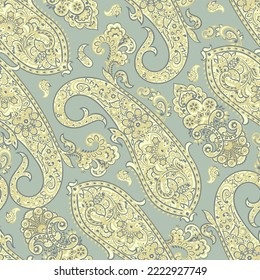 Paisley vector seamless pattern. Fantastic flower, leaves. Textile bohemian print. Batik painting. Vintage
