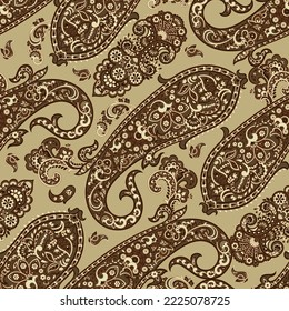 Paisley vector seamless pattern. Fantastic flower, leaves. Textile bohemian print. Batik painting. Vintage