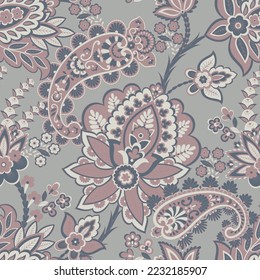 Paisley vector seamless pattern. Fantastic flower, leaves. Textile bohemian print. Batik painting. Vintage