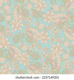 Paisley vector seamless pattern. Fantastic flower, leaves. Textile bohemian print. Batik painting. Vintage