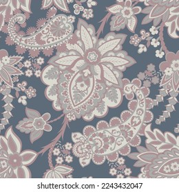 Paisley vector seamless pattern. Fantastic flower, leaves. Textile bohemian print. Batik painting. Vintage
