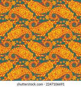 Paisley Vektor nahtloses Muster. Fantastische Blume, Blätter. Textiler Böhmischer Druck. Batik-Malerei. Vintage