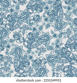 Paisley vector seamless pattern. Fantastic flower, leaves. Textile bohemian print. Batik painting. Vintage