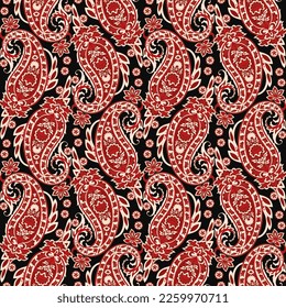 Paisley vector seamless pattern. Fantastic flower, leaves. Textile bohemian print. Batik painting. Vintage