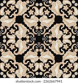 Paisley vector seamless pattern. Fantastic flower, leaves. Batik style painting. Vintage background