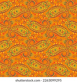 Paisley vector seamless pattern. Fantastic flower, leaves. Textile bohemian print. Batik painting. Vintage