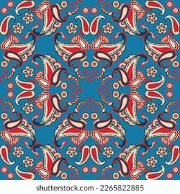 Paisley vector seamless pattern. Fantastic flower, leaves. Batik style painting. Vintage background