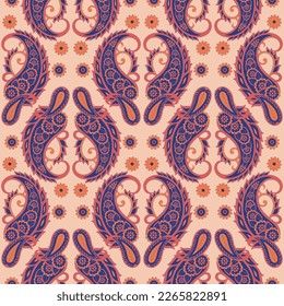Paisley Vektor nahtloses Muster. Fantastische Blume, Blätter. Textiler Böhmischer Druck. Batik-Malerei. Vintage