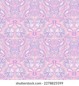 Paisley vector seamless pattern. Fantastic flower, leaves. Textile bohemian print. Batik painting. Vintage