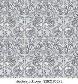 Paisley vector seamless pattern. Fantastic flower, leaves. Textile bohemian print. Batik painting. Vintage