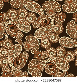 Paisley vector seamless pattern. Fantastic flower, leaves. Batik style painting. Vintage background